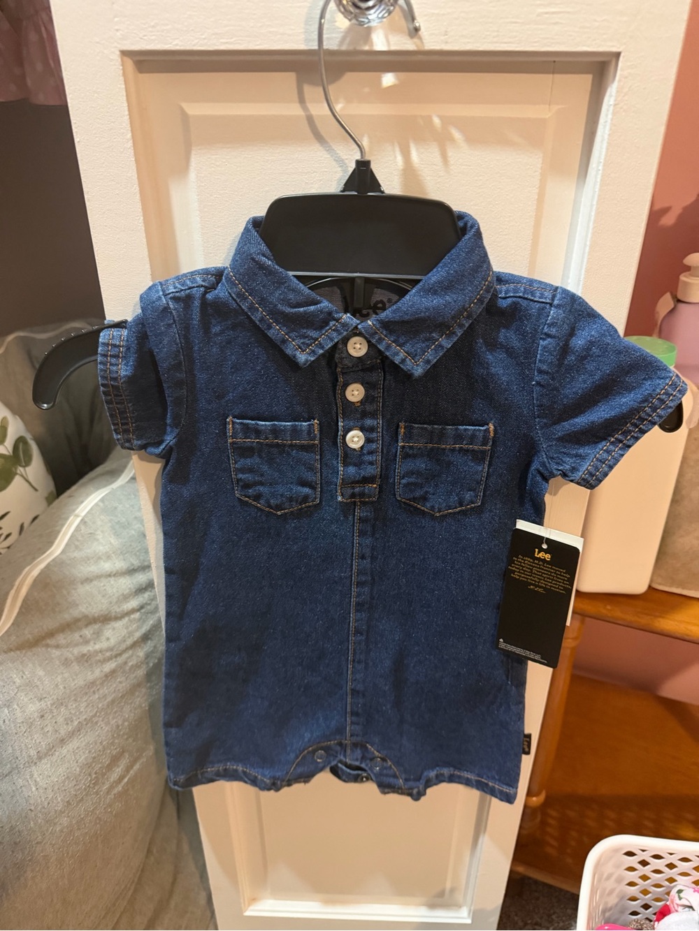 Lee Dark Blue Denim Button-Front Baby Romper